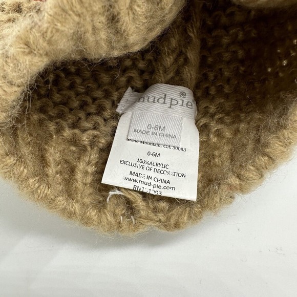 Mud Pie Christmas Bib & Reindeer Hat 0-6M Knit Beanie Red Tartan Plaid Baby - Picture 8 of 8